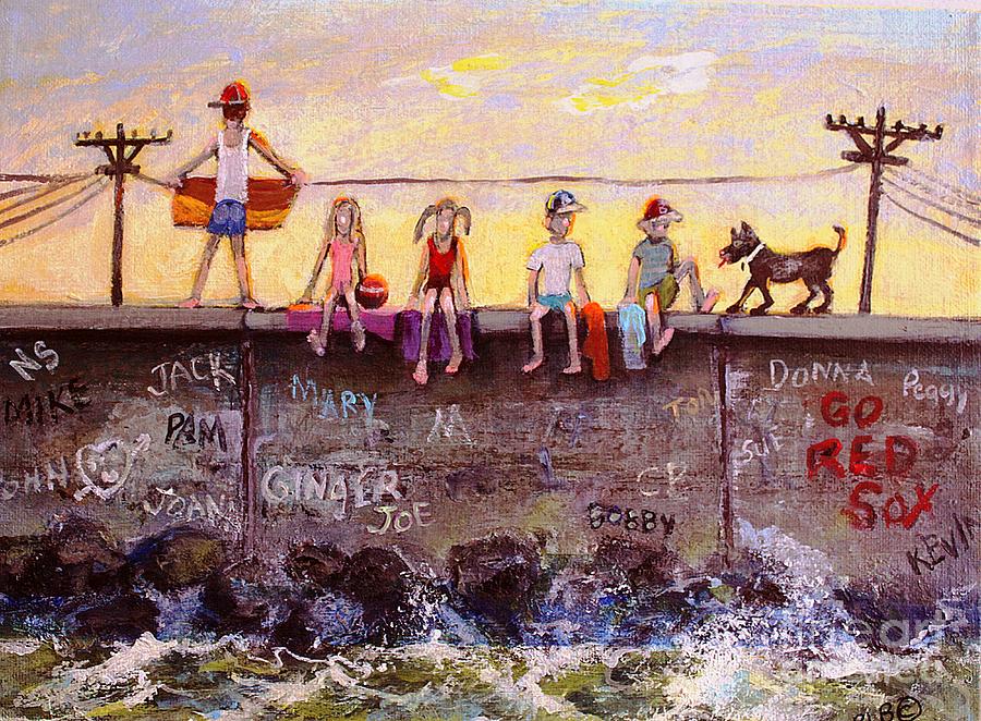Sitting on the Sea Wall Painting by Rita Brown