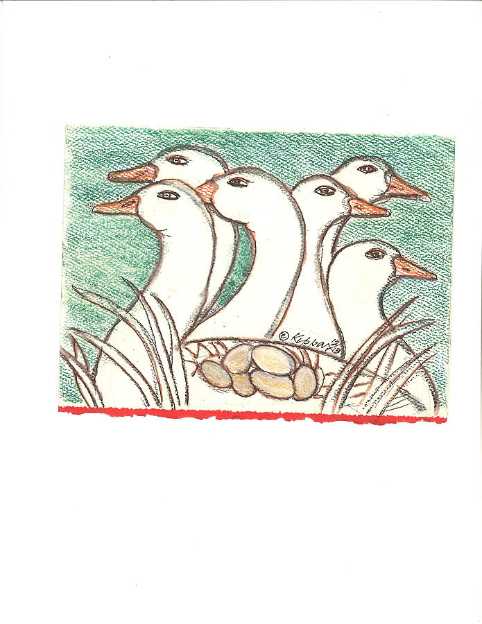 Six Geese A Laying Drawing by Kippax Williams