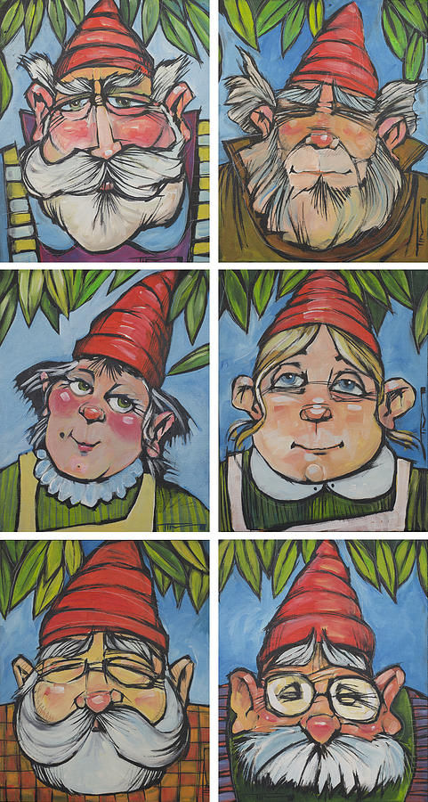 Elf Painting - Six Gnomes Vertical by Tim Nyberg