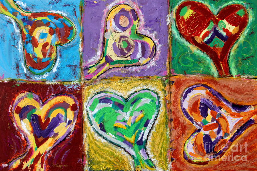 Happy Hearts Painting - Six Hearts by Kelly Athena Happy Hearts Painting - Six Hearts by Kelly Athena