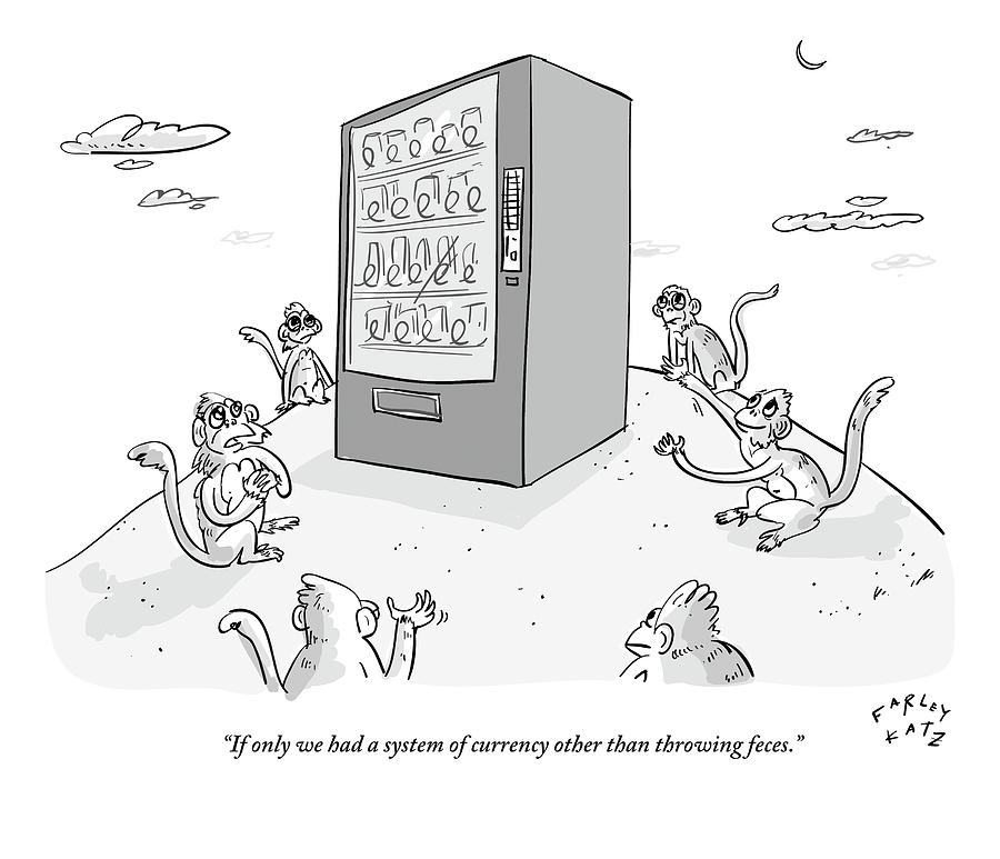 Six Monkeys Surround A Vending Machine On Top Drawing by Farley Katz