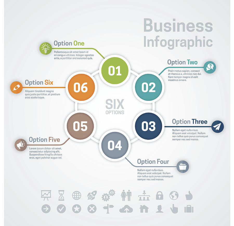 Six Option Business Infographic Chart Drawing by Filo