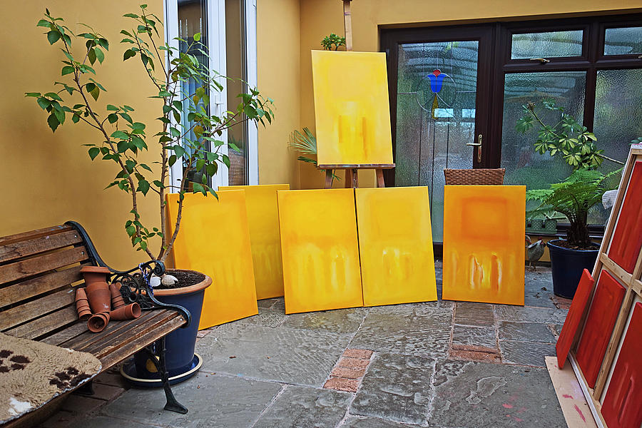Six Paintings In Yellow Painting by Charles Stuart