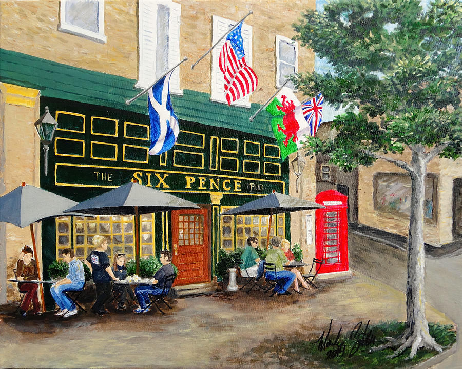 Six Pence Pub Painting by Marilyn Zalatan