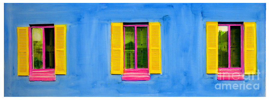 Six Shutters-Blue Painting by Cindy McIntyre