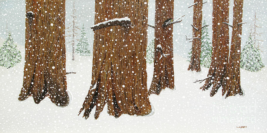 Six Snowy Pines Painting by L J Oakes