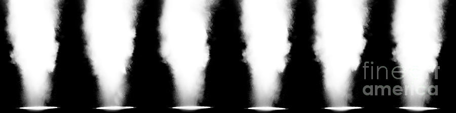 Abstract Photograph - Six stage lights in a row filled with smoke by Simon Bratt
