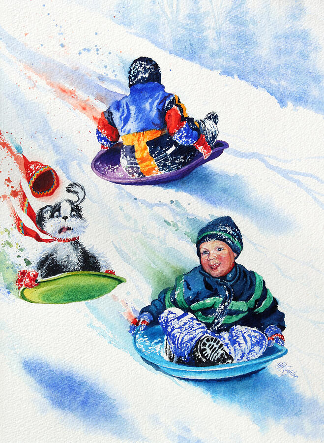 Children Playing In Snow Painting - Sizzling Saucers by Hanne Lore Koehler