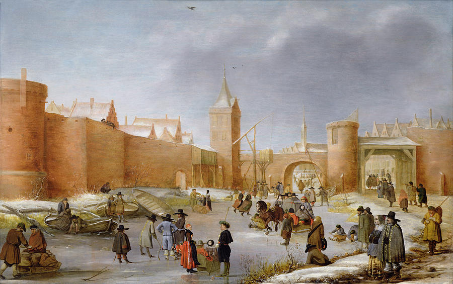 Boat Painting - Skaters And Kolf Players Outside The City Walls Of Kampen  by Barent Avercamp