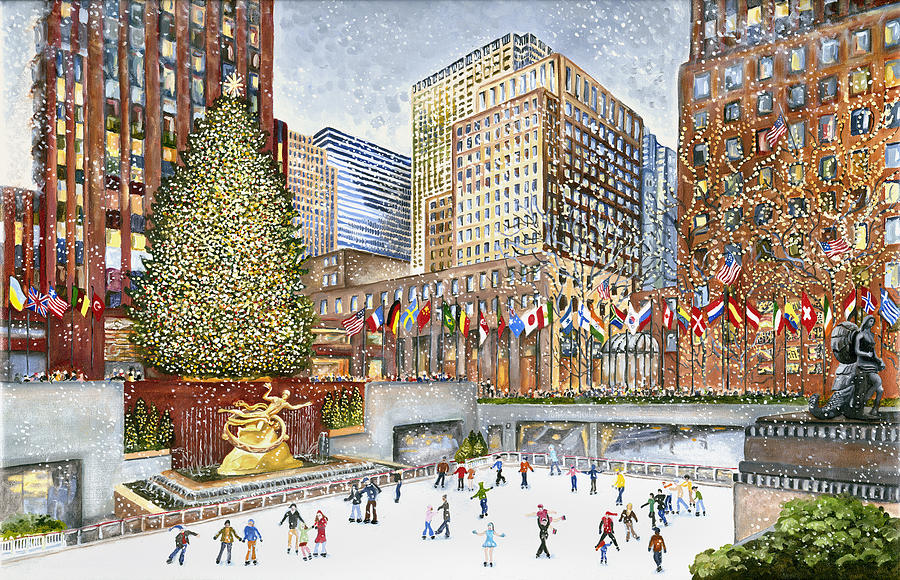 Skating At Rockefeller Center Painting by Tina Cobelle-Sturges
