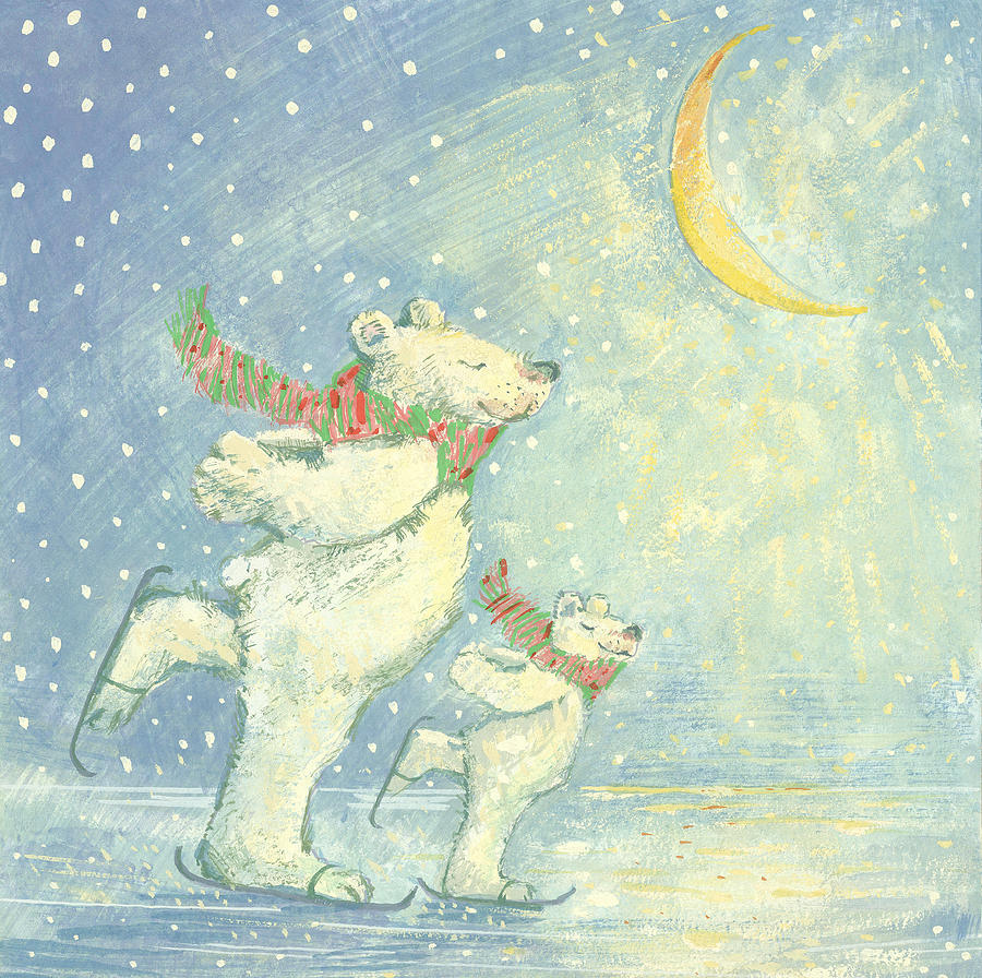 Christmas Painting - Skating Polar Bears  by David Cooke