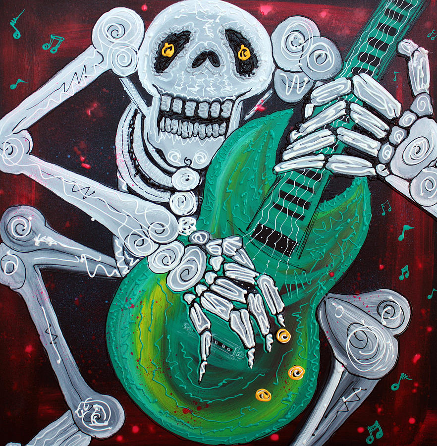 Music Painting - Skeleton Guitarist by Laura Barbosa