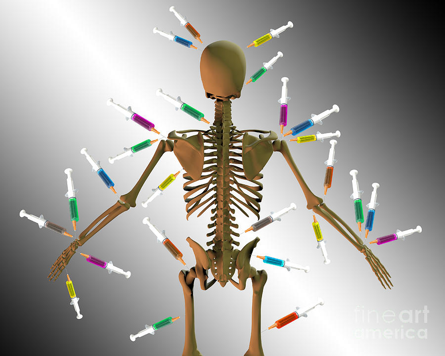 Skeleton With Syringes Photograph by Mike Agliolo