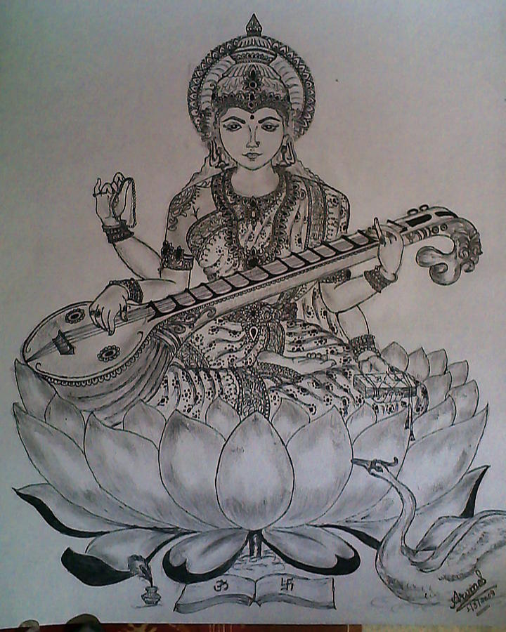 Saraswati Maa Color Drawing Easy|How To Draw Saraswati Mata Step By Step|Saraswati  Devi Drawing - YouTube