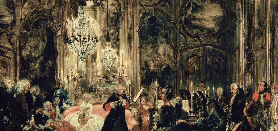 Music Painting - Sketch for The Flute Concert by Adolph Menzel