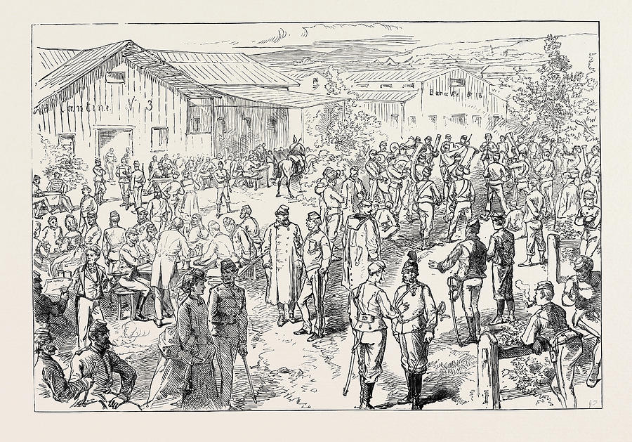 Vintage Drawing - Sketch In The Austrian Camp At Bruck Evening Amusements 1871 by Austrian School