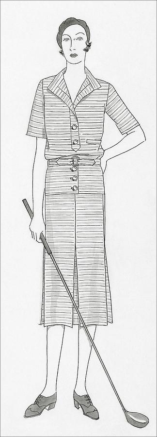 Sketch Of A Woman Holding Golf Club Digital Art by Polly Tigue Francis