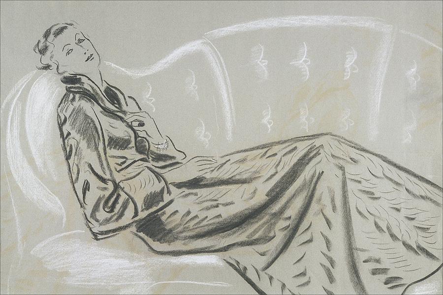 Sketch Of A Woman Wearing A Matelasse House Robe Digital Art by Eduardo Garcia Benito