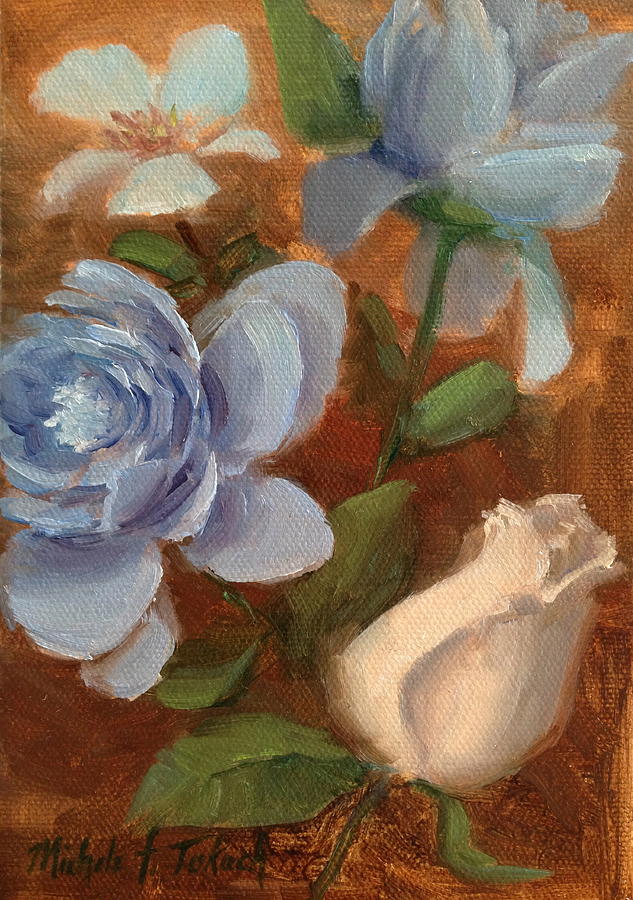 Sketch Of Blue And White Flowers Painting By Michele Tokach Fine Art