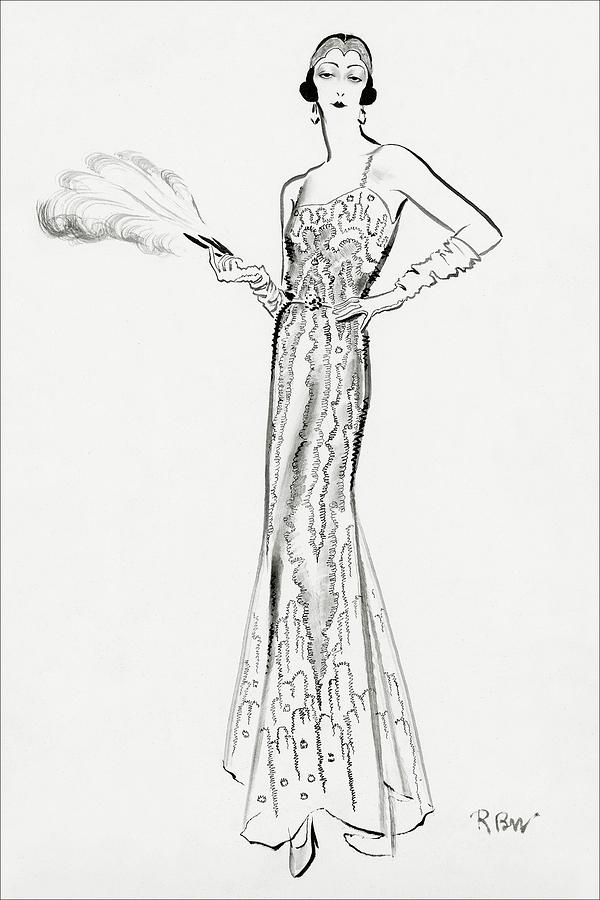 Sketch Of Munoz Wearing Evening Gown Digital Art by Rene Bouet-Willaumez