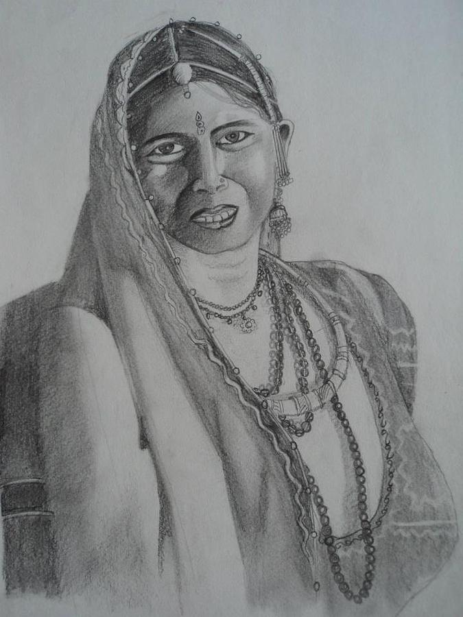 Sketch Of Rajasthani Lady Drawing By Darpana Naik 