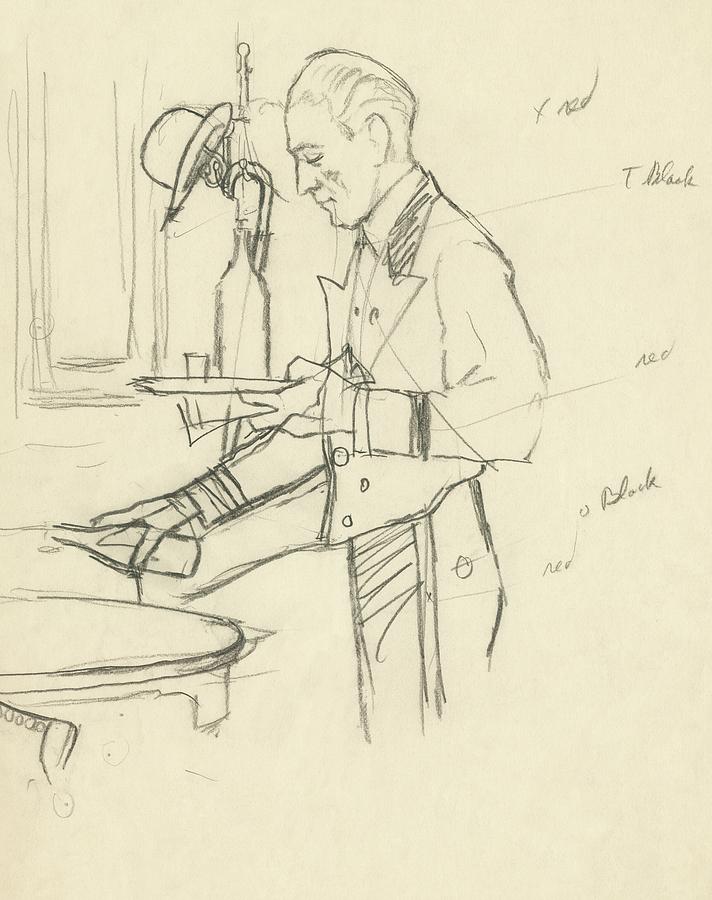 Sketch Of Waiter Pouring Wine Digital Art by Carl Oscar August Erickson
