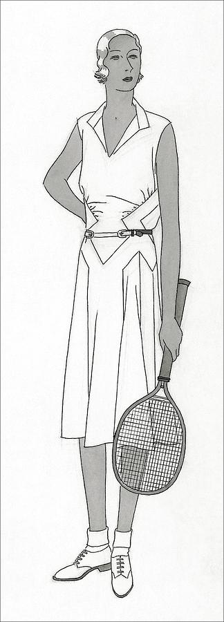 Sketch Of Woman In Tennis Dress Digital Art by Polly Tigue Francis