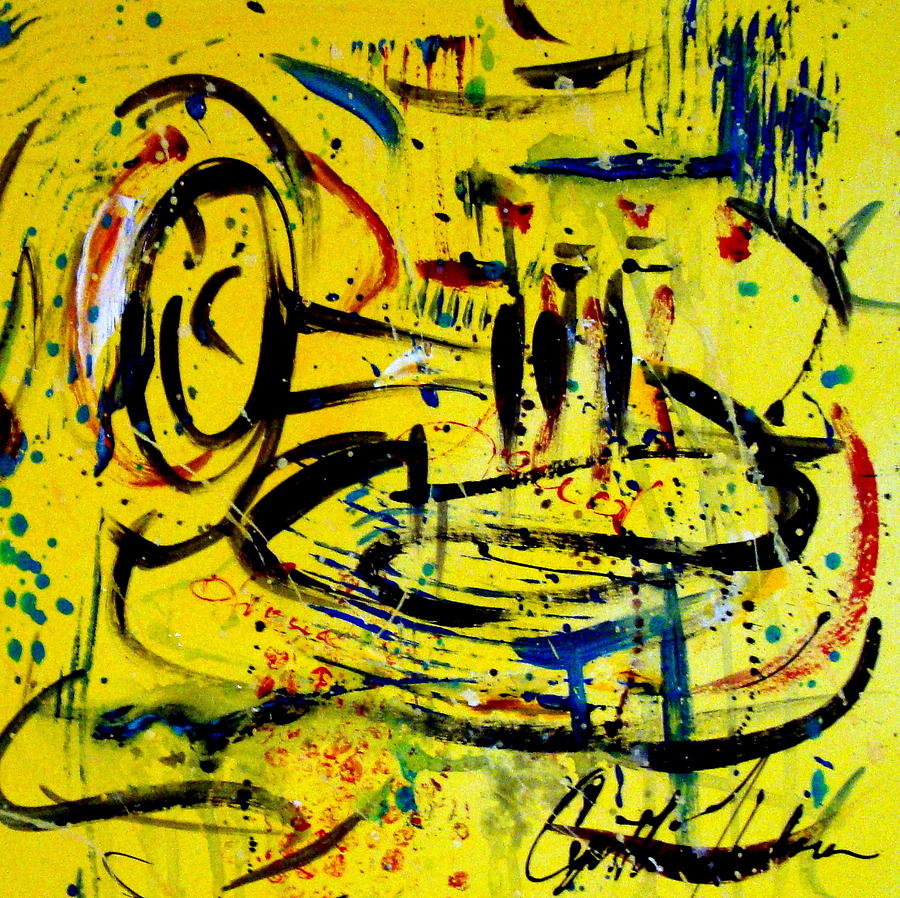 Sketch On Yellow Painting by Cynthia Hudson