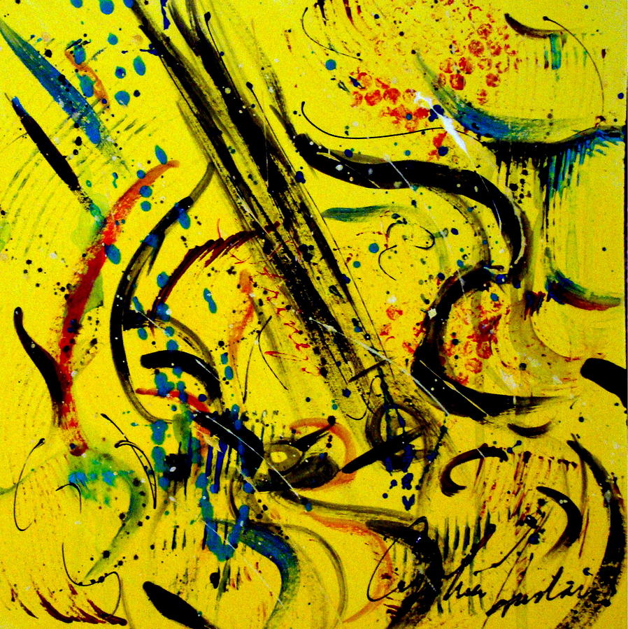 SKETCH ON YELLOW lll Painting by Cynthia Hudson