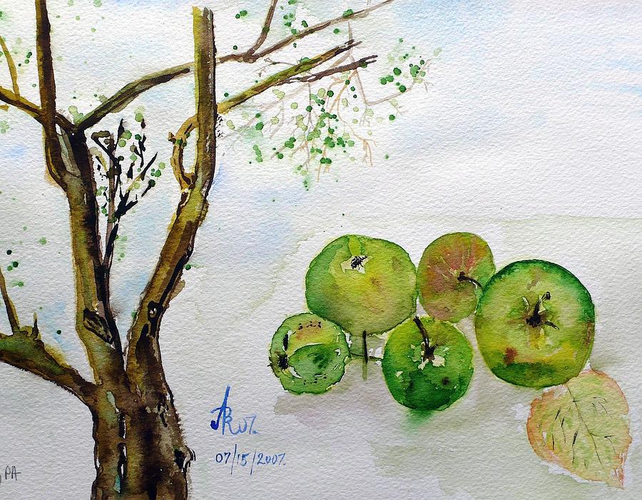 Sketchbook page Apples and Apple tree in Milford PA Painting by Anna Ruzsan