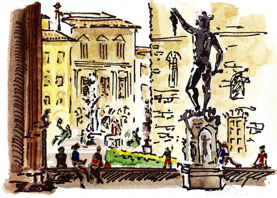 Sketching Italy Florence Palazzo Vecchio Piazza Painting by Irina Sztukowski