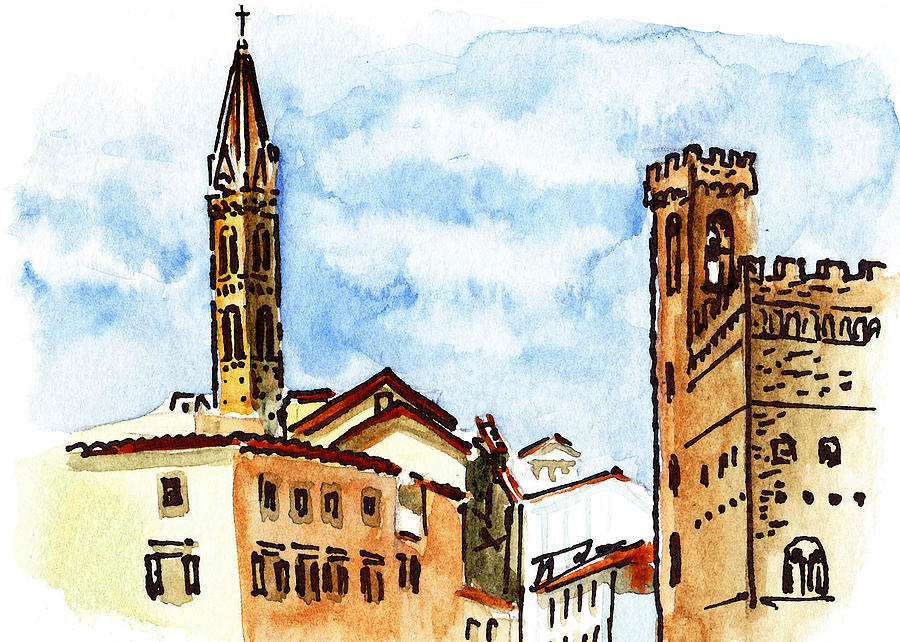 Flower Painting - Sketching Italy Florence Towers by Irina Sztukowski
