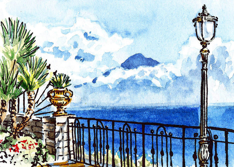 Sketching Italy Sorrento View On Volcano Vesuvius Painting by Irina Sztukowski