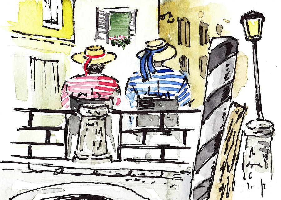 Sketching Italy Two Gondoliers in Venice Painting by Irina Sztukowski