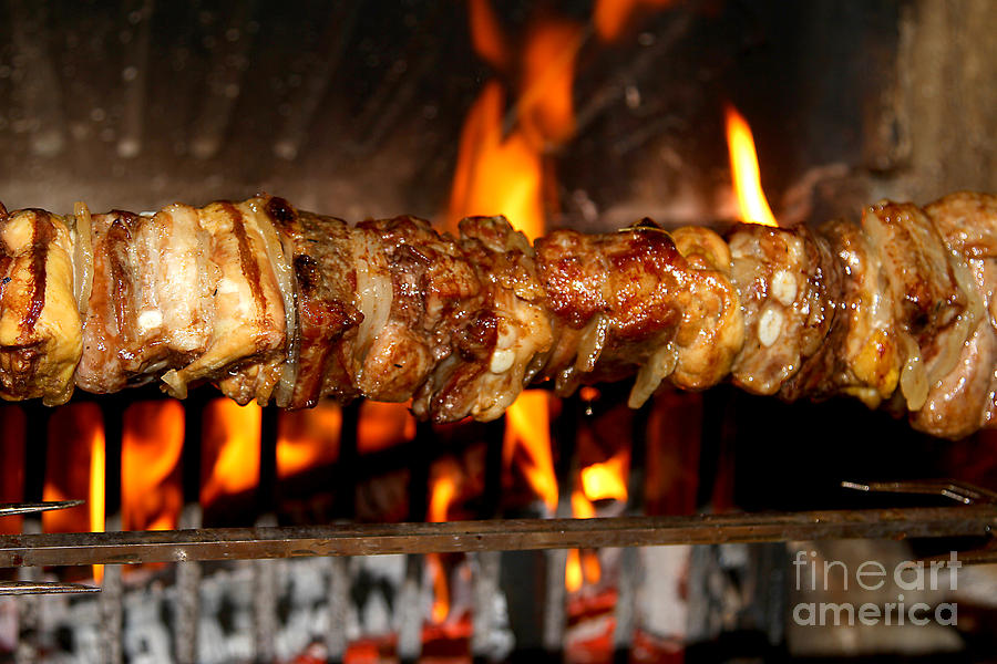 Skewers Of Meat Cooked On A Spit In The Fireplace 2 Photograph