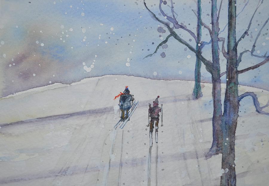 Ski Buddies Painting by Kellie Chasse