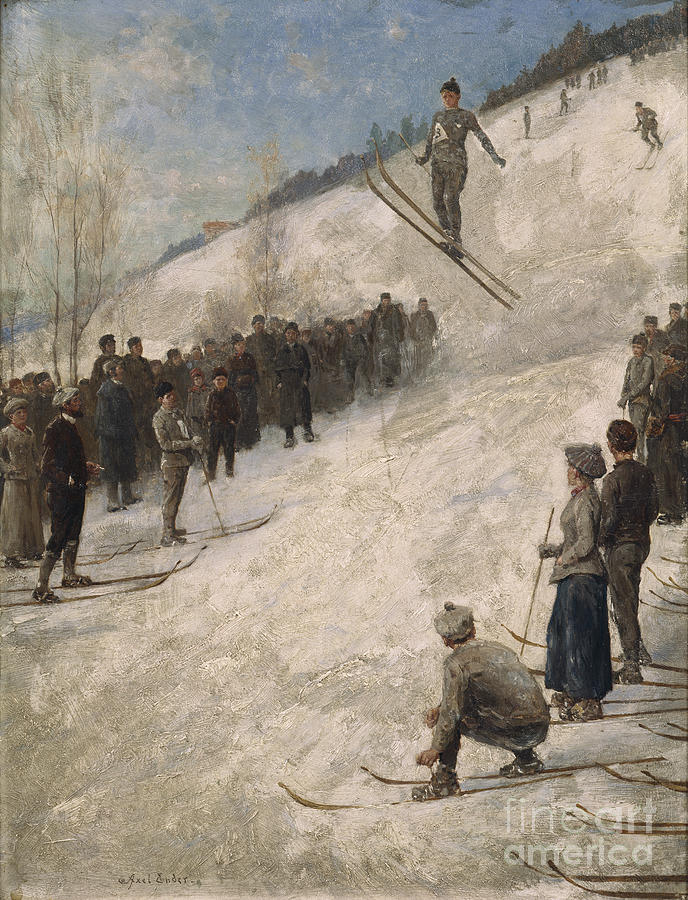 Ski competition in Fjelkenhill Painting by Axel Ender