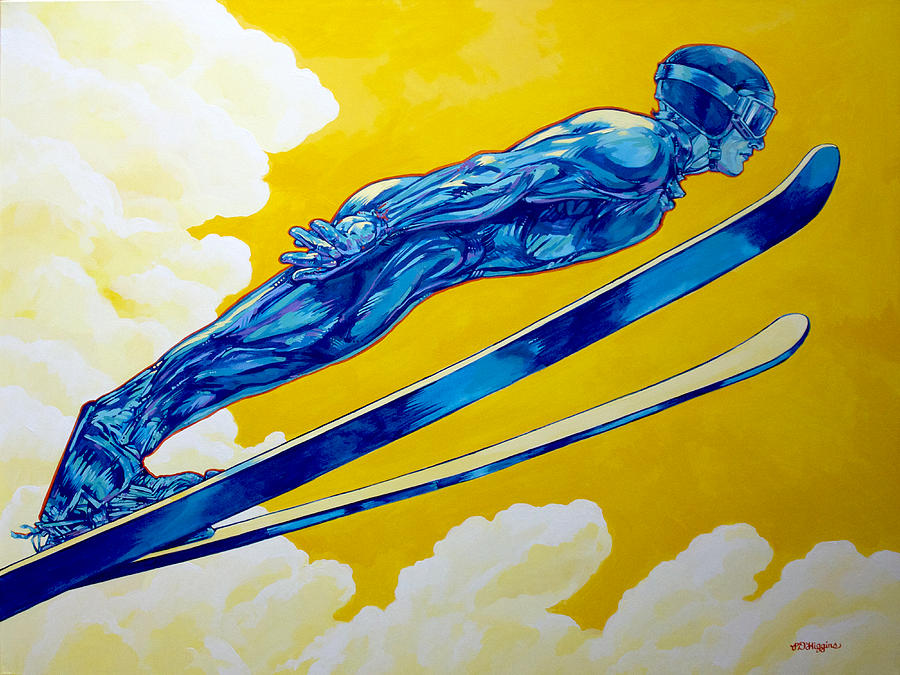 Salt Lake City Painting - Ski Jumper Airborne by Derrick Higgins