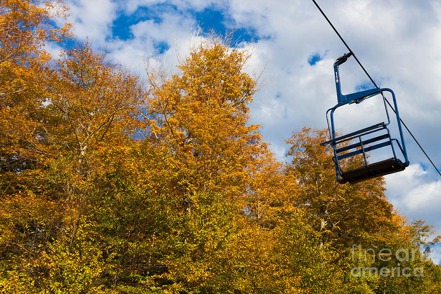 Ski Lift and Golden Leaves Photograph by Thomas Marchessault