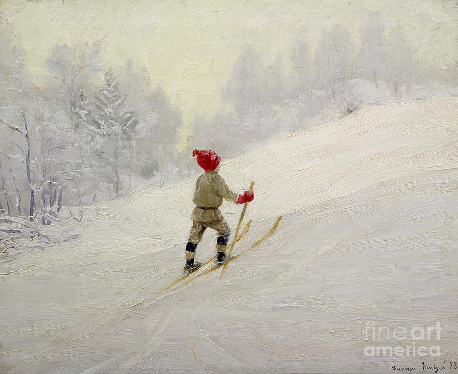 Ski practise Painting by Gustav Wentzel