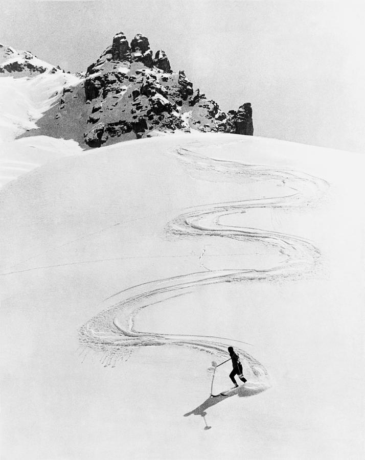 Ski Trail Down A Mountain Photograph by Underwood Archives