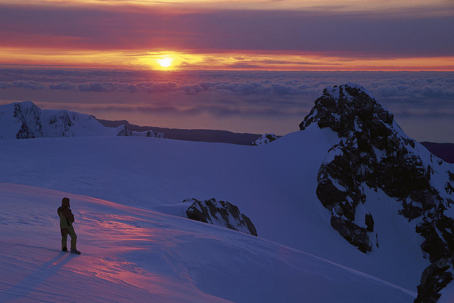 Skier And Sunsert On Franz Josef Glacier Photograph by Colin Monteath