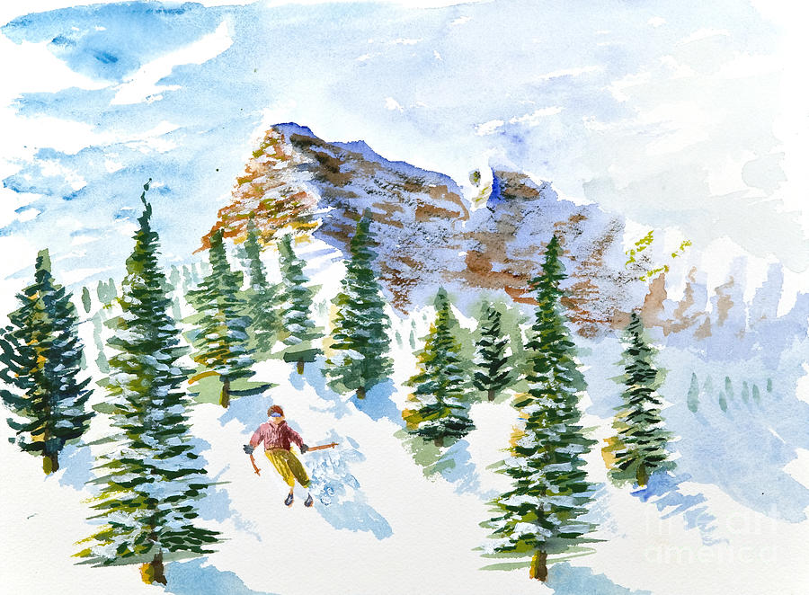 Skier in the Trees Painting by Walt Brodis