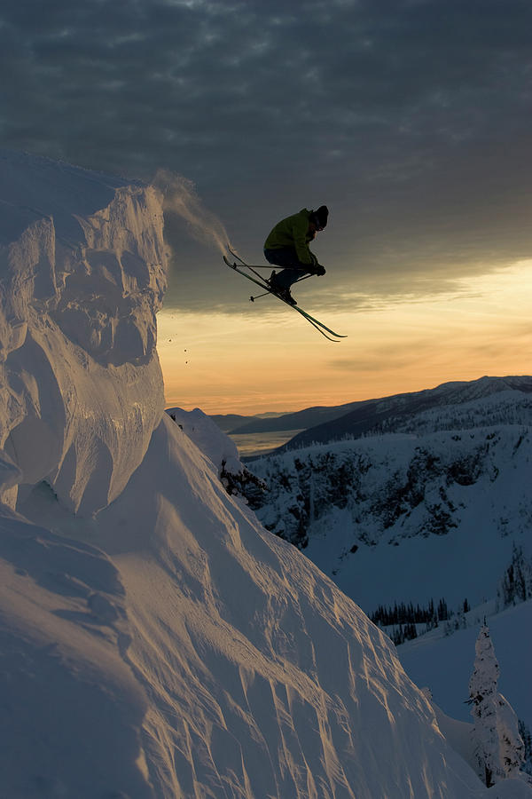 Skier Jumping In Mid-air At Sunset Photograph by Adam Clark - Fine Art ...