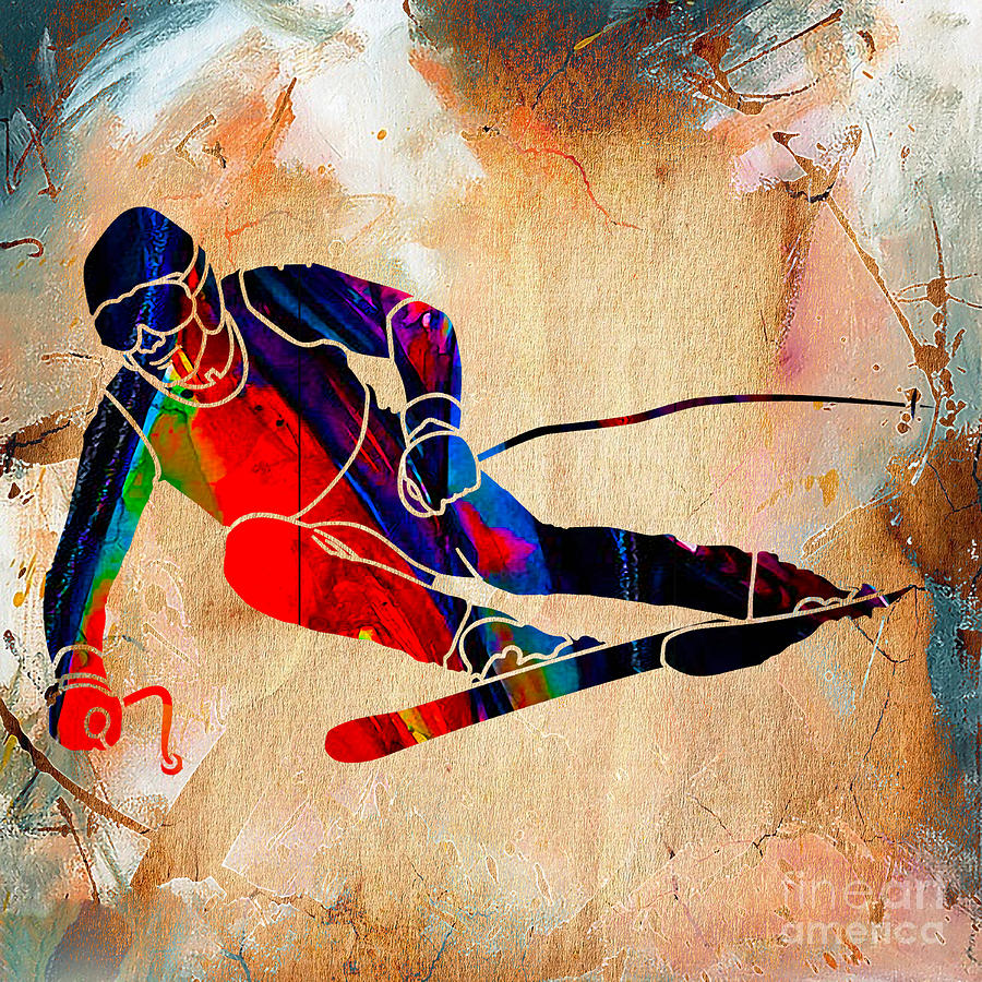 Skier Painting Mixed Media by Marvin Blaine