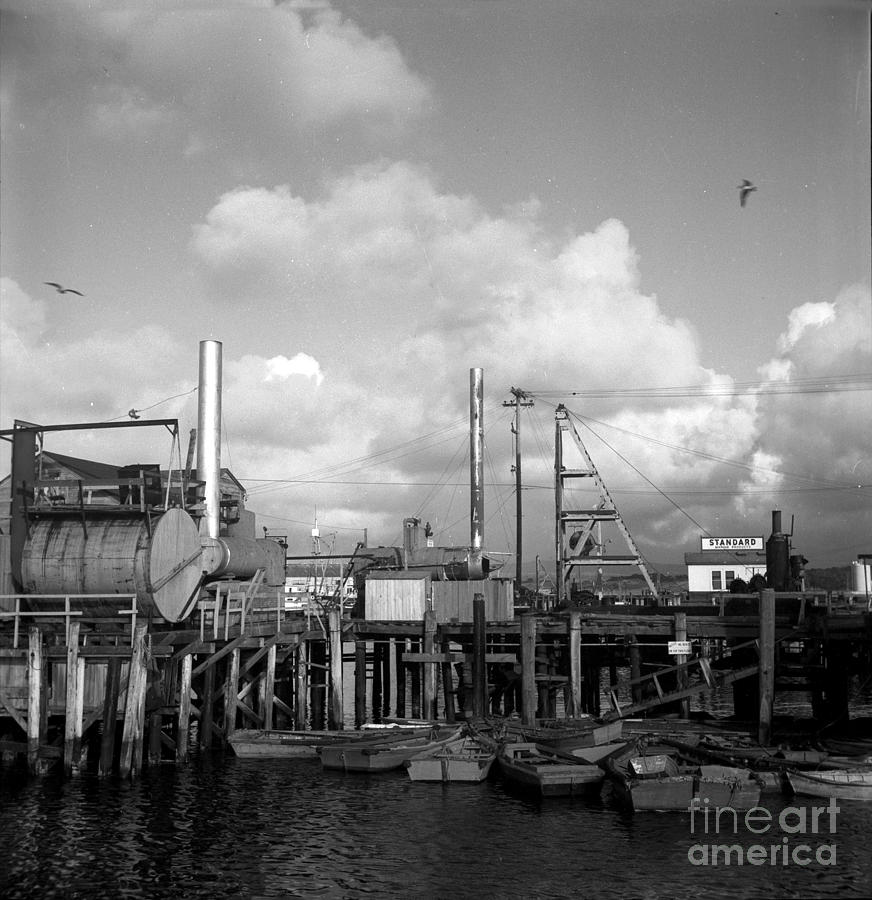 Boat Photograph - Skiffs at  Montereys Fishermans wharf California Circa 1945 by Monterey County Historical Society