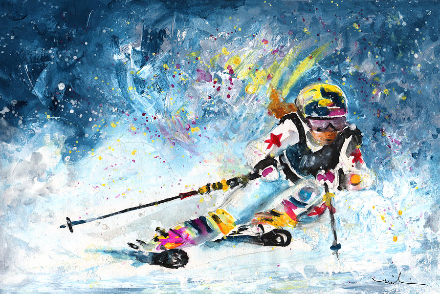 Skiing 03 Painting by Miki De Goodaboom