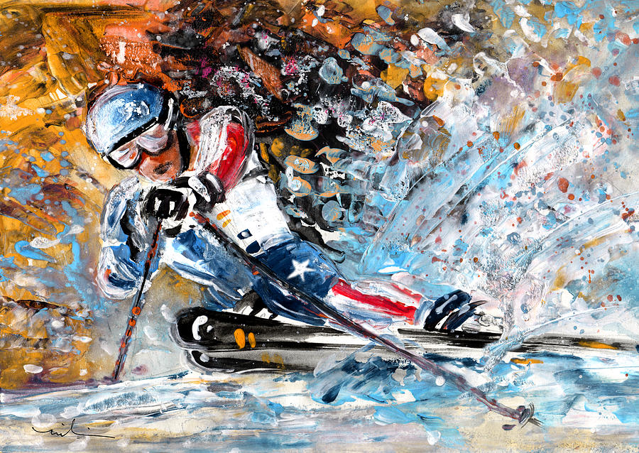 Skiing 04 Painting by Miki De Goodaboom
