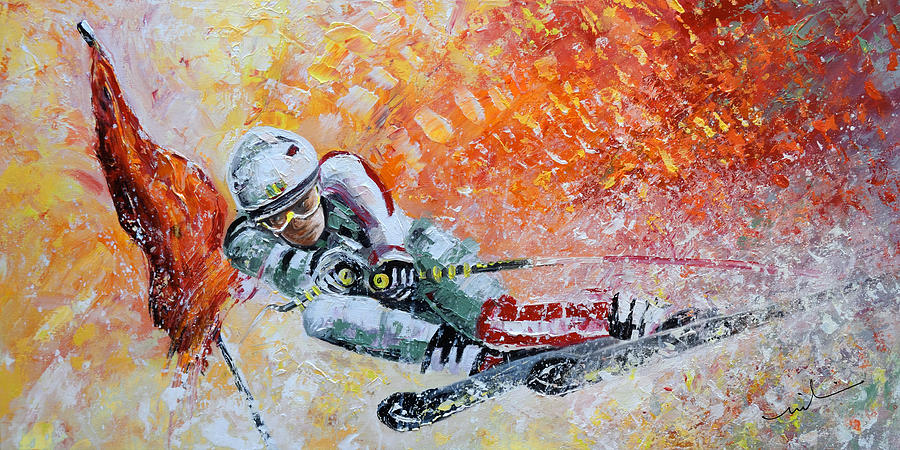 Skiing 07 Painting by Miki De Goodaboom