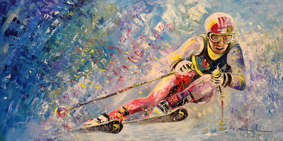 Skiing 08 Painting by Miki De Goodaboom